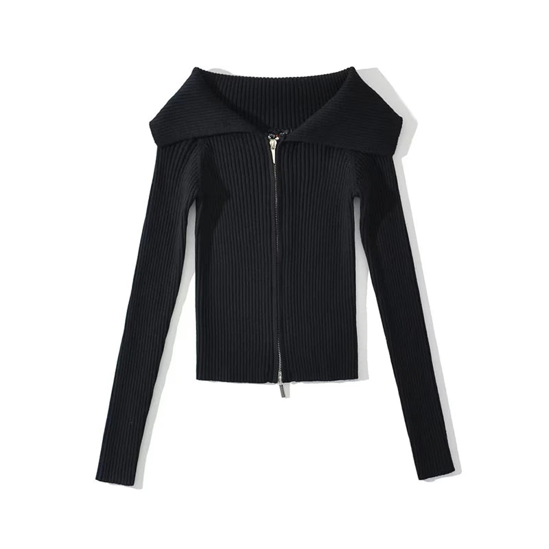 LUNDUNSHIJIA 2026 New Autumn Women Elegant Thickened Zipper Sweaters For Women Rose Red Fashion Short Female Cardigan 4 Colors