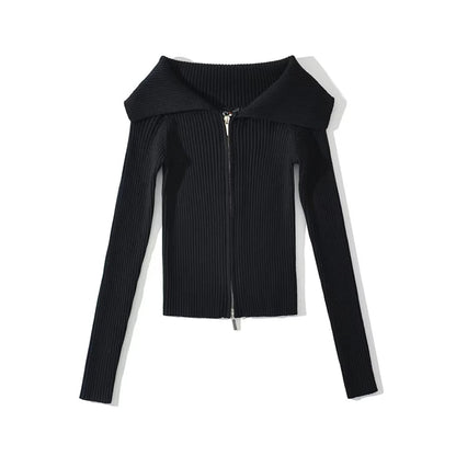 LUNDUNSHIJIA 2026 New Autumn Women Elegant Thickened Zipper Sweaters For Women Rose Red Fashion Short Female Cardigan 4 Colors
