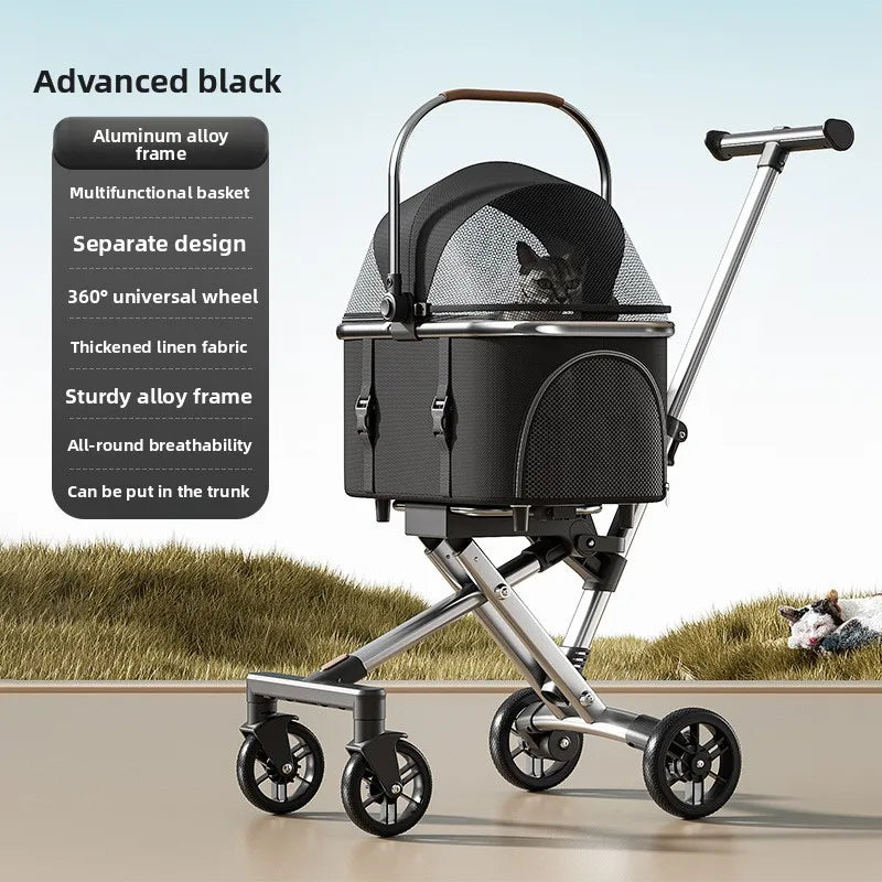 Rose Gold Pet Stroller Fashion Lightweight Foldable Detachable Carrier Bag Dog Cat Travel Cross Border Pet Stroller Dog Trolley