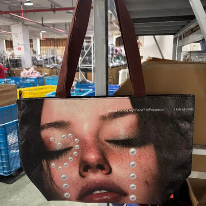 New Creative Women's Tote Bag Trend Face Printing Large Capacity Shoulder Bag Water Proof Hot Girl Handbag Large Shopping Bag