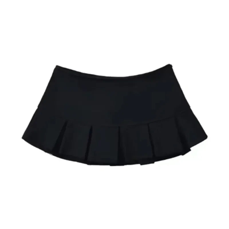 Fabric Y2K Mini Skirt Women Low Waist Wide Pleat Light Grey Sexy Vintage A-line Pleated Skirt Casual Skort Summer