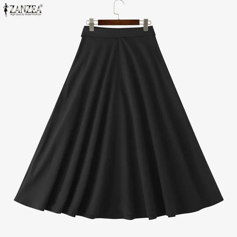 ZANZEA Elegant Maxi Skirts 2026 Women Elastic Waist Jupes Casual Faldas Saia Belted High Waist Fashion Solid Street Overskirts