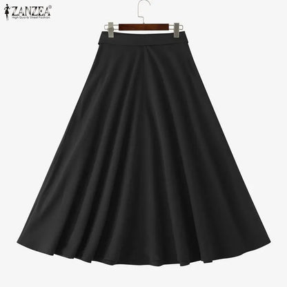 ZANZEA Elegant Maxi Skirts 2026 Women Elastic Waist Jupes Casual Faldas Saia Belted High Waist Fashion Solid Street Overskirts