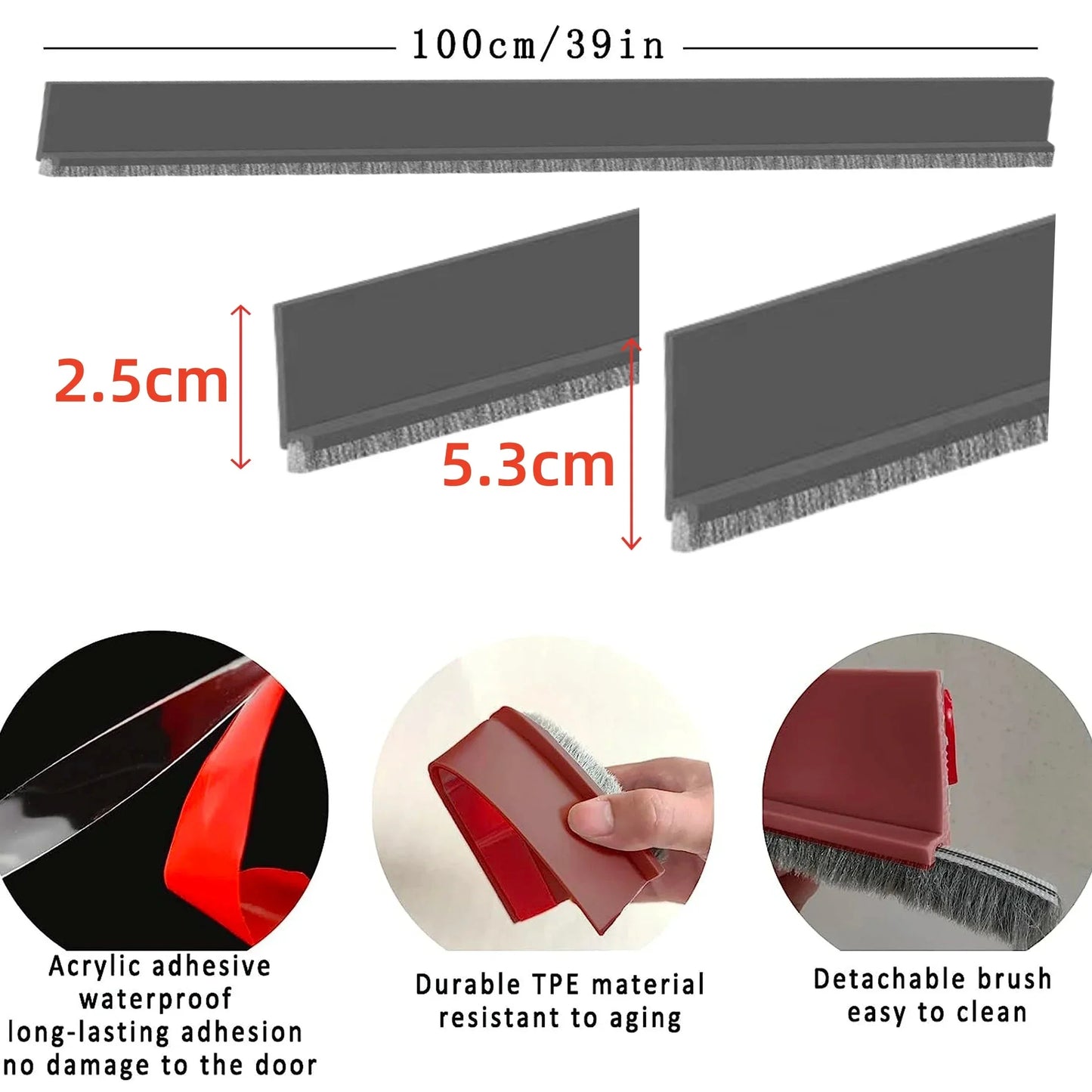 Door Seal Draft Stopper with Brush Reduce Noise, Rubber Door Sweep Breeze Blocker Insect Proof, Dust Proof and Sound Proof Seal