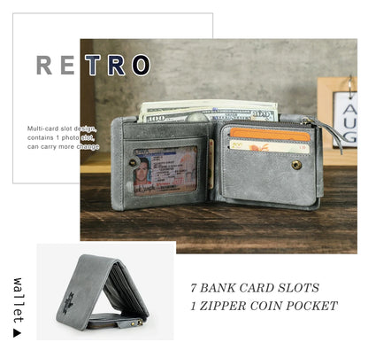 CONTACT'S Genuine Leather Short Wallets for Men Trifold Card Holder Money Clip Coin Purse Male Pocket Wallets Men's Purse Bags