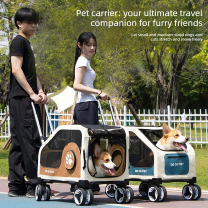 Foldable Large Pet Stroller with Telescopic Handle&Silent Wheels,Breathable Mesh Pet Trolley Cart for Medium Pet Outdoor Travel