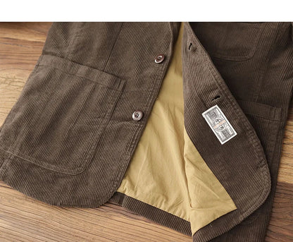 Heavyweight corduroy casual blazer for men American retro Ame Kaji loose jacket