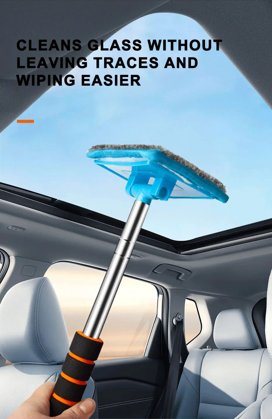 SEAMETAL Car Windshield Glass Cleaner Microfiber Car Window Cleaning Brush Extendable Handle Interior Exterior Car Wash Tools