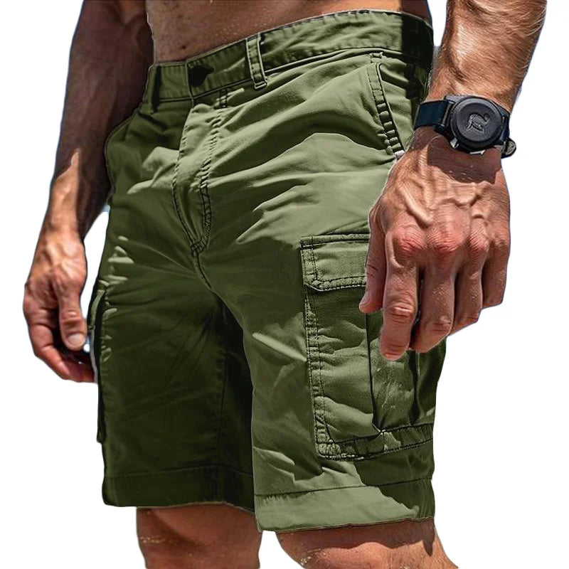 Men's Wear-Resistant Shorts Summer Beach Casual Cargo Short Pants Multi-Pocket Workwear Breathable Loose Straight Solid Shorts