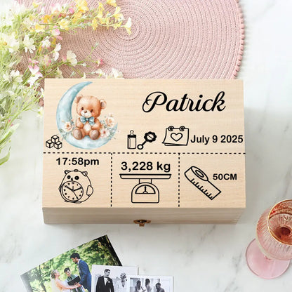 Custom Baby Wooden Memory Box Newbron Shower Gift Personalized Infant  Keepsake Box Baby Birth Stats Box Umbilical Cord Box