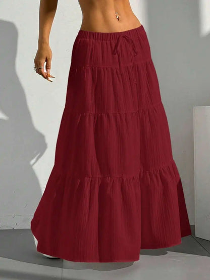 European and American Cross-Border New Style Wish Spring and Summer Women's Skirts, Tie-Strap Spliced Flared Skirts, Loose Long