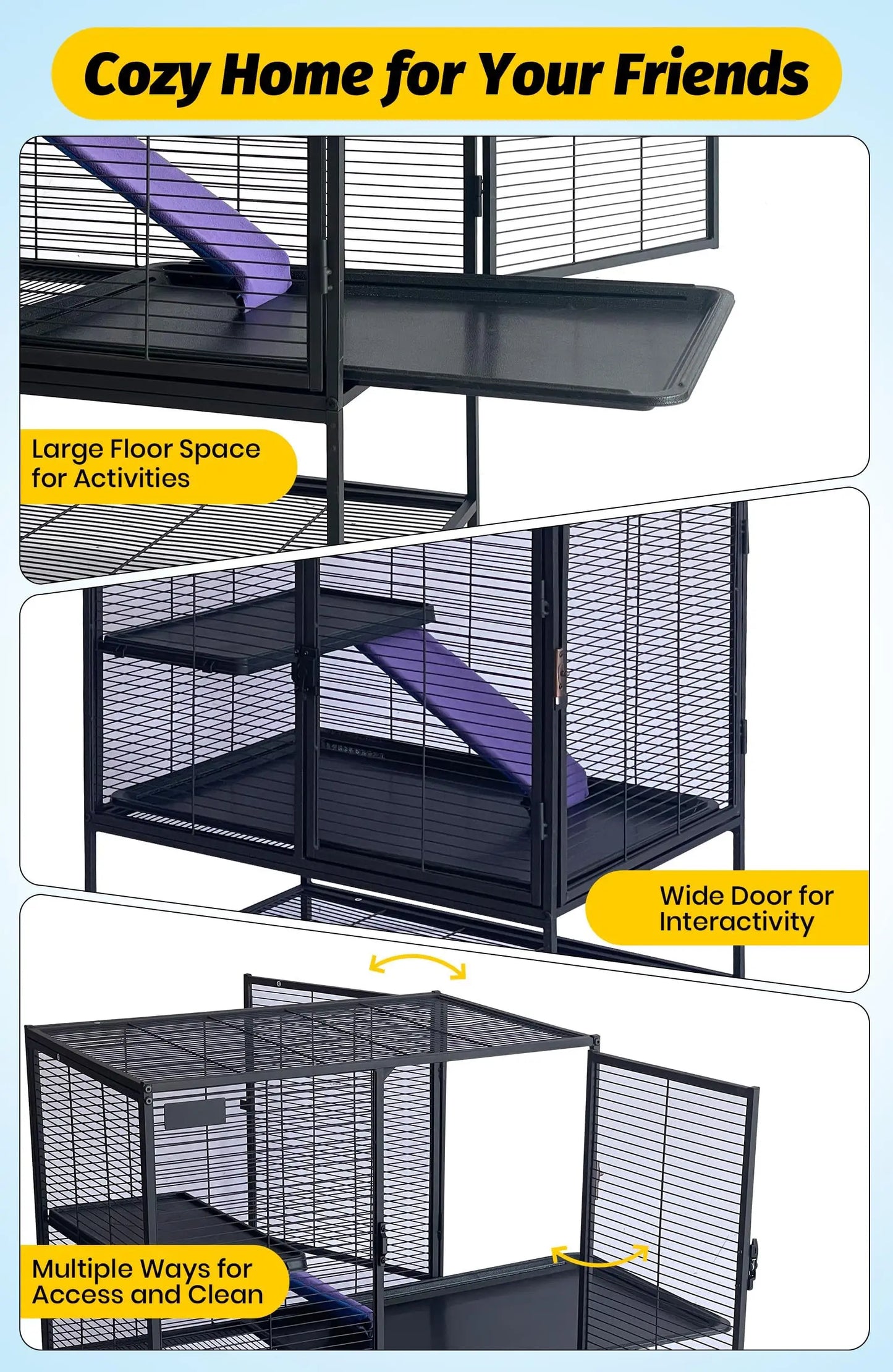 Metal Small Animal Cage, 36'' H Multi-Level Ferret Cage for Small Animals - Large Hamster Cage with Ramp, Storage Stand, Removable Tray for Chinchilla, Rabbit, Guinea Pigs, Hedgehog, Gerbil