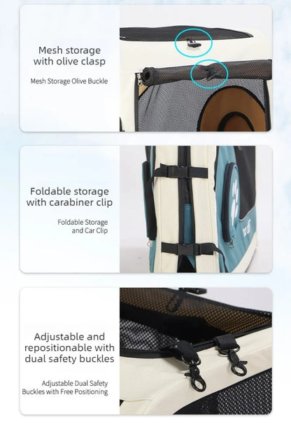 Pet Travel Luggage Cart with Folding Handlebar - Durable Oxford Fabric, Large Capacity, Breathable Mesh, Quiet Wheels