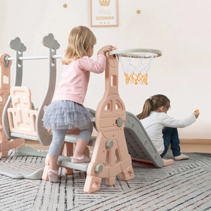Rosahqnda 4-in-1 Children slide Indoor & Outdoor Outdoor Outdoor Playground for Toddlers Swing 1-6 Years