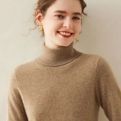 Cashmere Sweater Women's Turtleneck Long Sleeved Knitted Pullover 100% Pure Cashmere Base Sweater Korean Version Women's Top