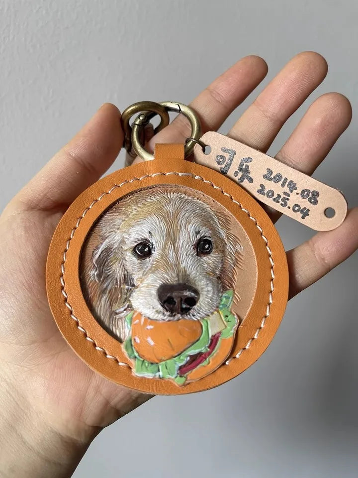 Pet Souvenirs Pet Nameplate Souvenirs Leather Carving Pet Pictures Customized Car Dog Cat Portrait 3D Image