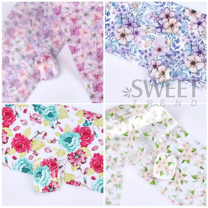 10pcs Clusters of Flowers Nail Foils Transfer Stickers Vintage Floral Design Romantic Starry Sky Paper Elegant Manicure Sliders