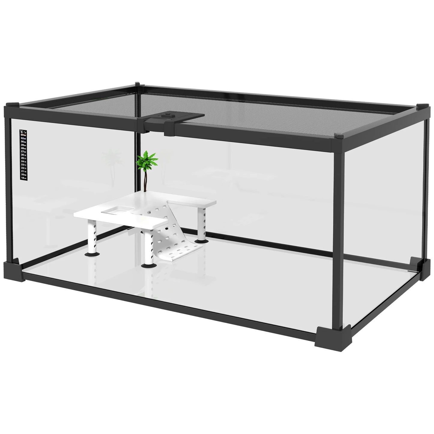 Reptile box, reptile breeding box, transparent terrarium habitat, sliding lid, metal trellis