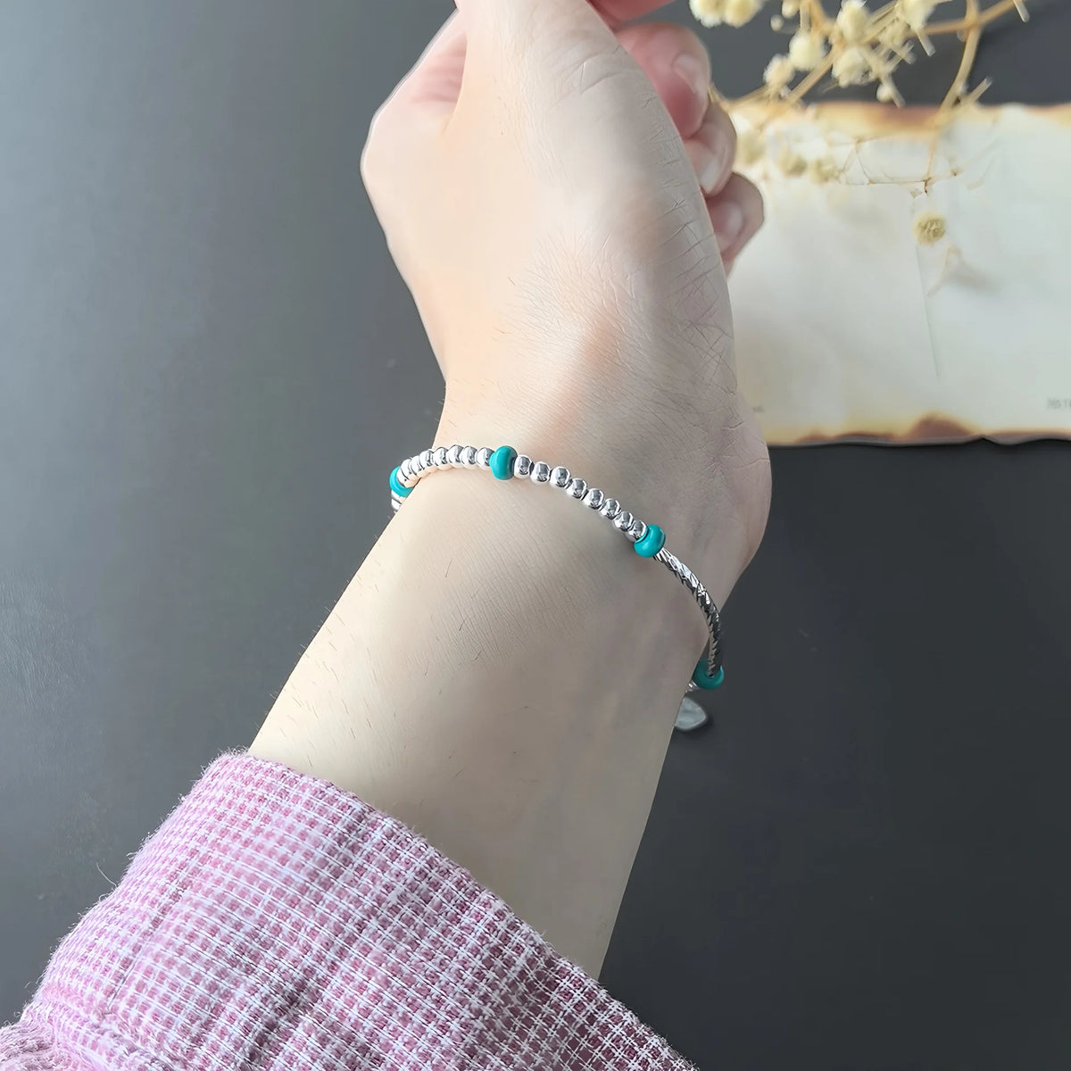 VENTFILLE 925 Sterling Silver Line Extremely Fine Bracelet for Women Love Haert Bead Korean Ins Sweet Jewelry Gift Dropshipping