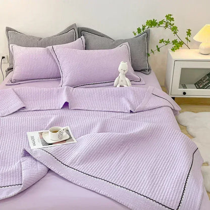 French Skin-friendly Spring Summer Blanket Set Elegance Princess Bubble Yarn Quilted Duvet Lightweight Air Conditioning Quilt