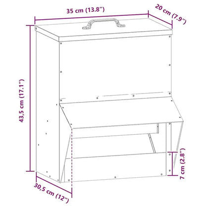 Galvanized Steel Chicken Feeder, Silver, 20 x 25 x 35 cm