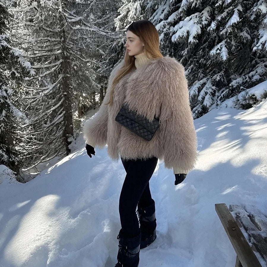 Collarless Tibetan Lamb Fur Coat Genuine Sheep Wool Jacket Natural Sheepskin Coat Luxury New Arrivals Women's Clothing