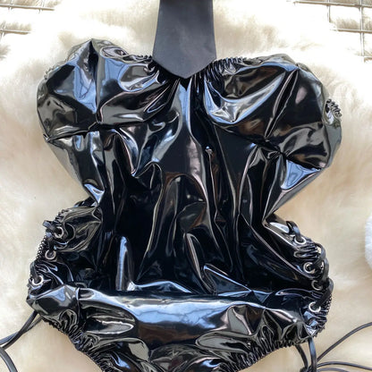 PU Leather Rabbit Girl Strapless Strapping Slim Jumpsuit Set Exotic Pornographic Lingerie Party Cosplay Bodysuit Lace-up Sexy
