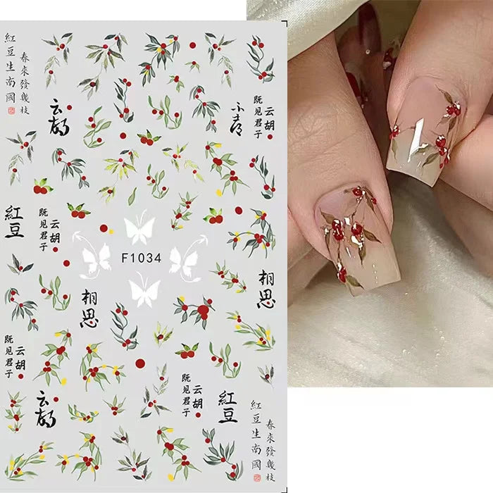 Black and White Love Flowers Line Art 3D Stickers Nail Decals Nail Art Accessories Butterfly Rose Nail Stickers Nail Sliders