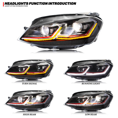 LED Headlights for Volkswagen VW Golf 7 MK7 VII 2013-2017 Sequential Turn Signal Front Lamps Assembly Not Fit GTI & Xenon Model