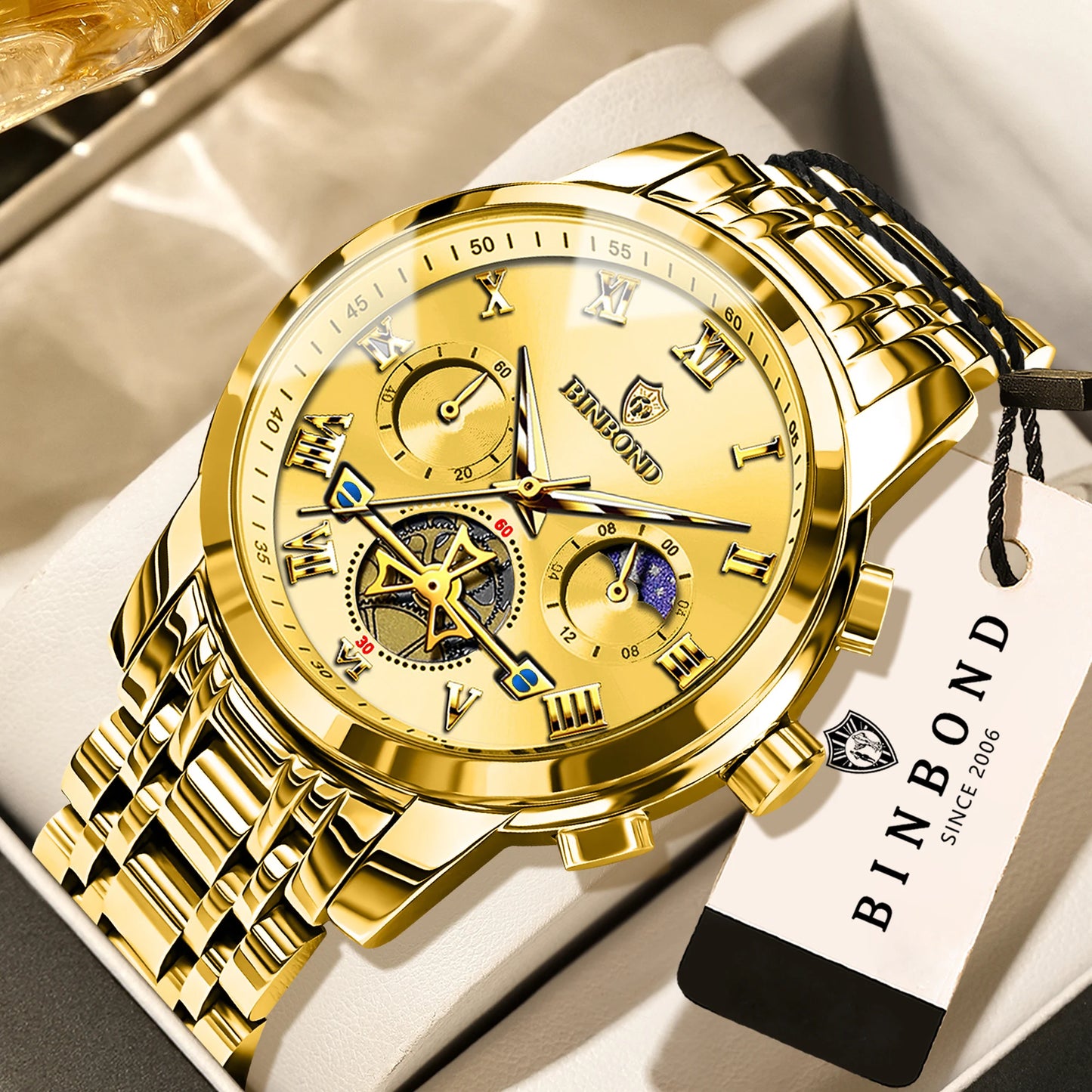 BINBOND Chronograph Men's Watches Accurate Quartz Watch For Men Luxury Luminous Waterproof StopWatch Durable Reloj