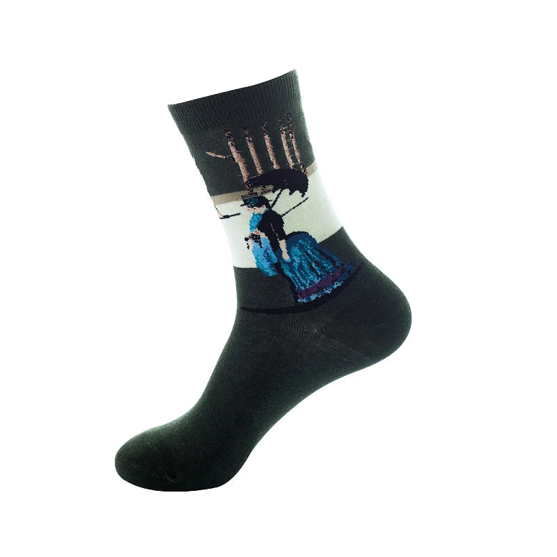 1 Pair Van Gogh Starry Night Cotton Socks Women Men Mona Lisa Oil Painting Retro-classical Series Skateboard Casual Couple Socks