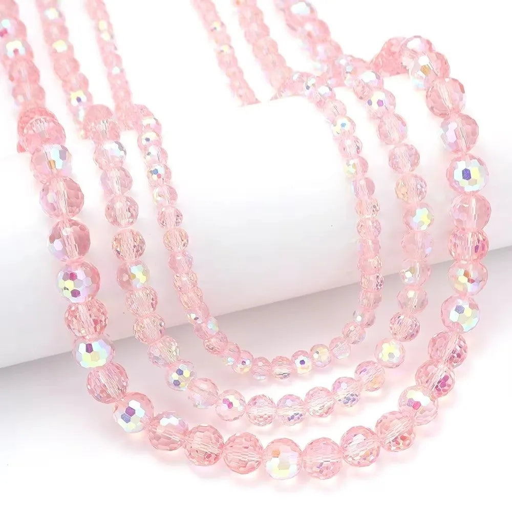 6/8/10mm Sizes Faceted Glass Beads Pink Blue Plating Clear Crystal Earth Beads 96-faceted Faceted Cut Style Jewelry Making Beads