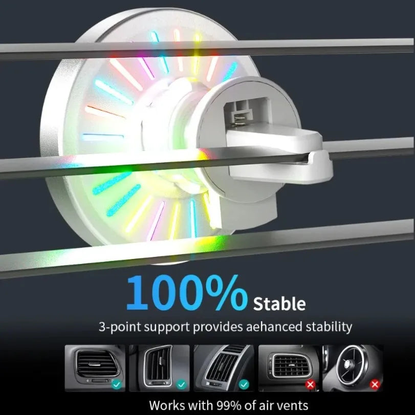 RGB Light Car Magnetic Phone Holder Air Vent Stand Wireless Charger For Magsafe iPhone 16 15 14 13 12 Pro Max Fast Charging Dock