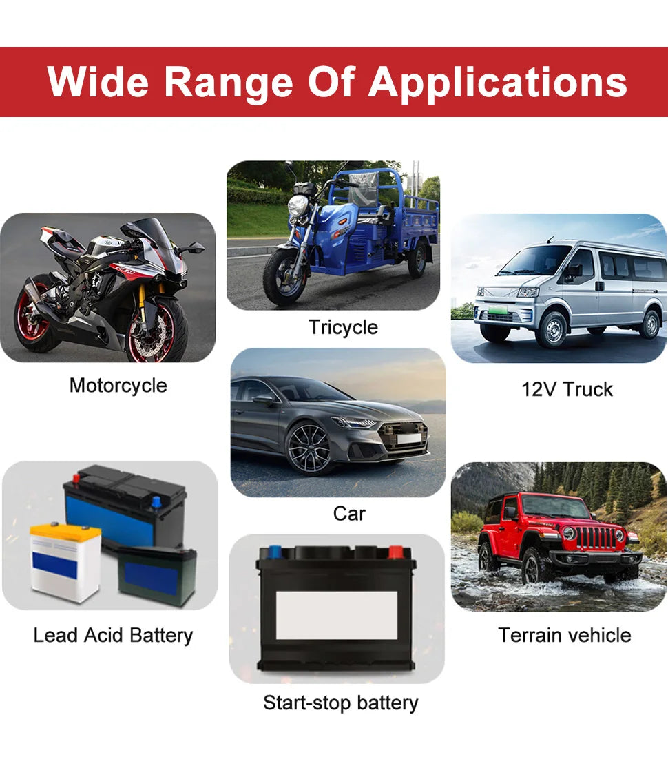 Car Battery Charger 12V 6A Pulse Repair LCD Display Smart Fast Charge AGM Deep Cycle GEL Lead-Acid Charger For Auto Motorcycle