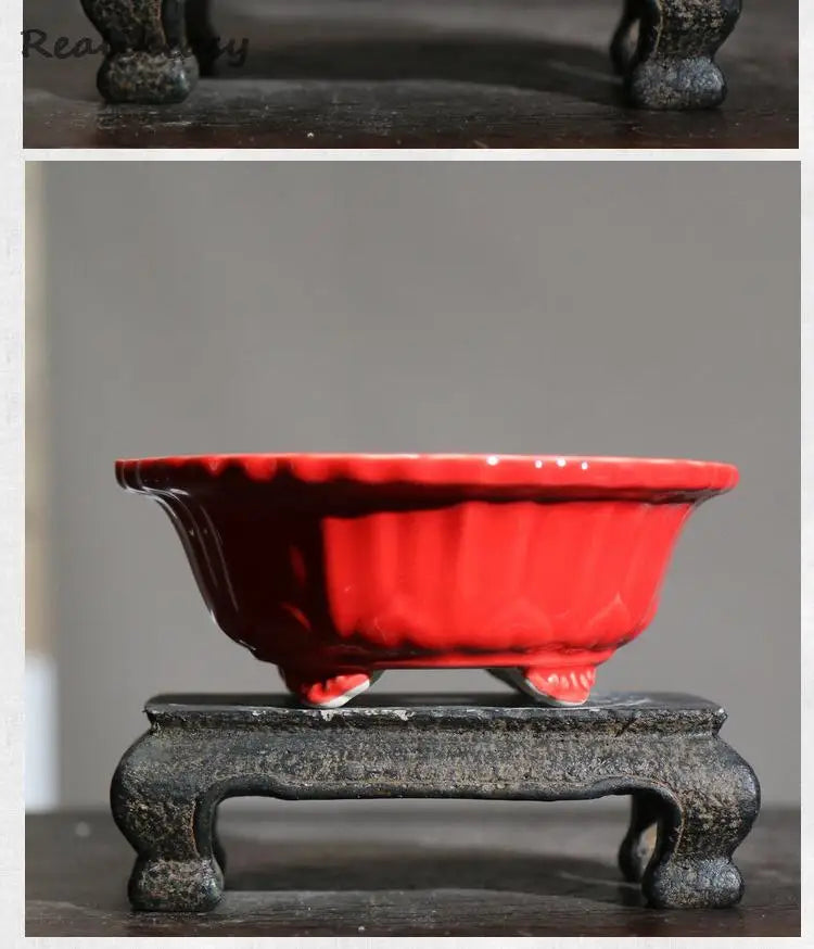 Chinese Style Purple Sand Flowerpot Home Desktop Ceramic Bonsai Pot Small Portable Handmade Succulent Glaze Flower Pots LC373