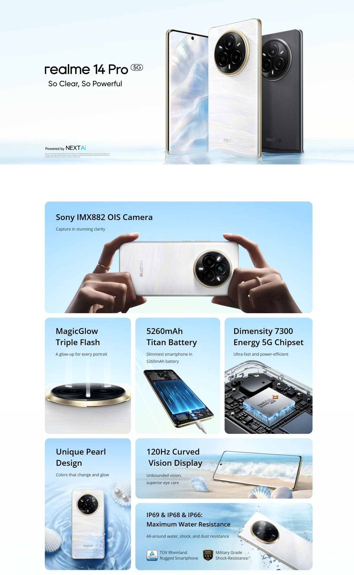 realme 14 Pro 5G European Version 50MP Sony IMX882 OIS Camera Dimensions 7300mAh Battery 120Hz Curved Vision Display IP69