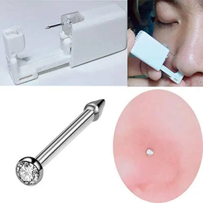 Disposable Nose Piercing Gun Kit with Built-in White Diamond Stud Personal Nose Body Piercing Tool Nose Ring Piercer