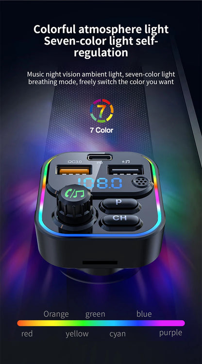 FM Transmitter Bluetooth 5.3 Handsfree Car AUX Radio Modulator MP3 Player with PD20W QC3.0 Fast Charge Adapter Car Accessories