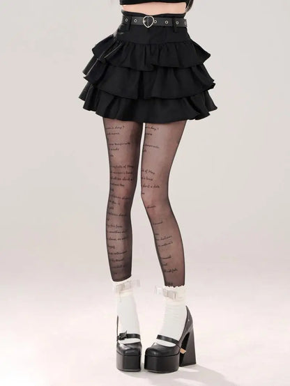 Belt Metal Chain Punk Mini Skirts for Women Summer High Waist Pleated Black Cake Skirt Woman Streetwear A Line Short Skirt Mujer
