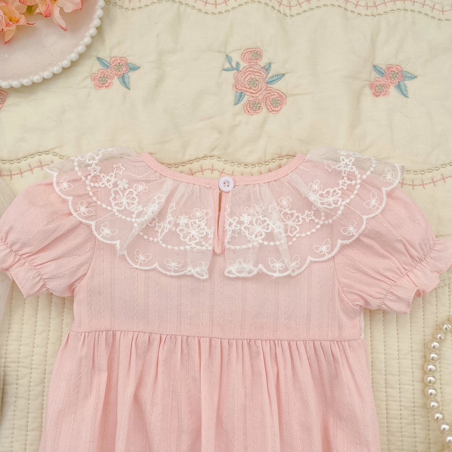 2026 New Newborn Baby Girl Bodysuits 0-24M Baby Girl Romper Summer Short Sleeved Cotton Lace Collar Baby Girl Jumpsuit