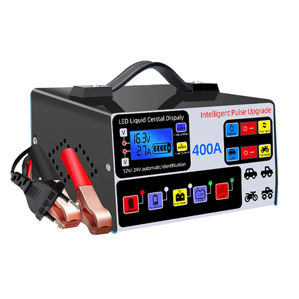 400A Intelligent Pulse Repair Charger Battery High Power Fast Charger 12V/24V Five-Stage Full Automatic Car Battery Charger 220W