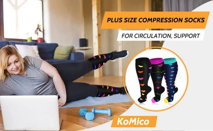 2XL-4XL Plus Size Compression Socks for Women Men 20-30 MMHg Wide Calf Extra Large Knee High Flight Sock for Circulation Support