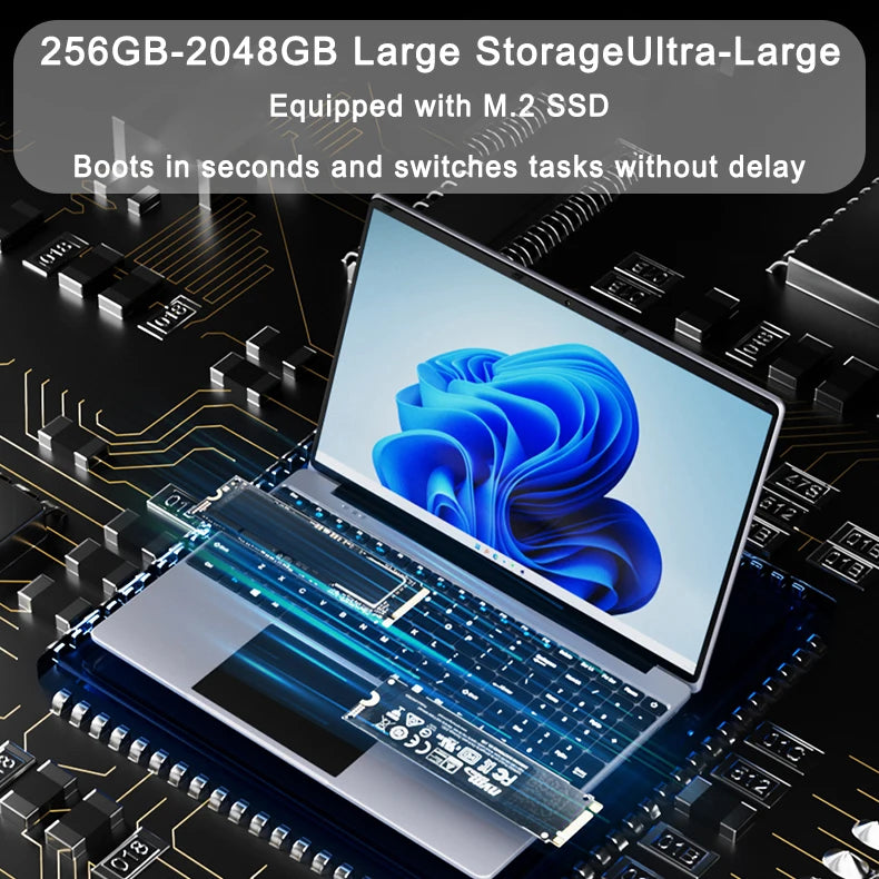 Lightweight 15.6" Laptop Intel 6500Y 32GB RAM 2TB SSD 5000mAh Windows 11 Backlit Keyboard Fingerprint for Business & Gaming