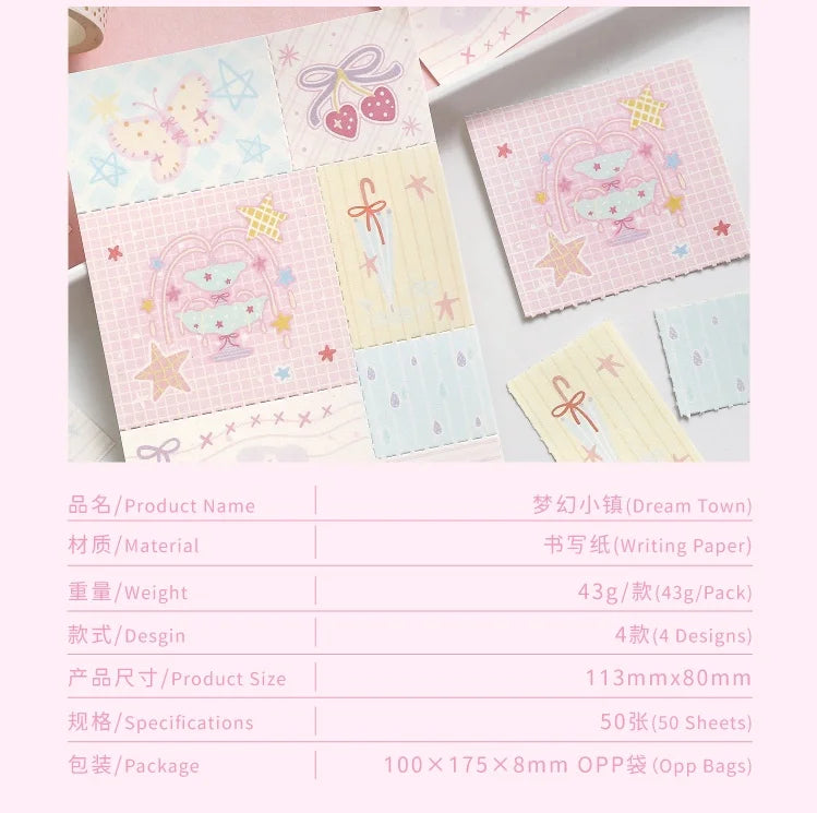 50sheets Dreamy Town Series Kawaii Ins Cute Handbooks Decoration Message Notes DIY Handmade Scrapbook Aesthetic Supplies