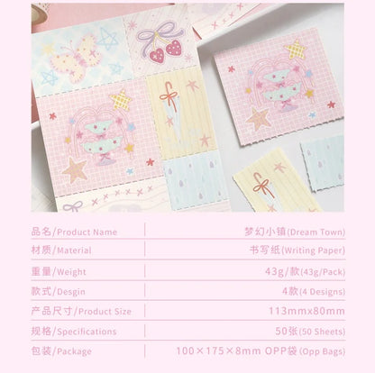 50sheets Dreamy Town Series Kawaii Ins Cute Handbooks Decoration Message Notes DIY Handmade Scrapbook Aesthetic Supplies