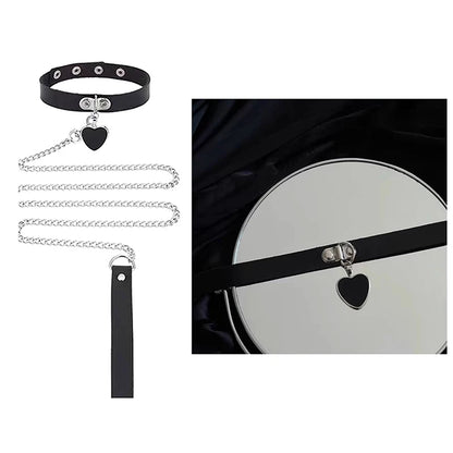 Sexy Leather Heart Necklace Collar Set with Leash for Women BDSM Cosplay Bondage Accessories Couple Role Play Game Props