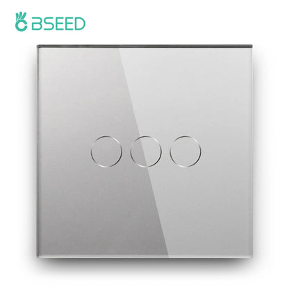 Bseed Touch Light Switch 1/2/3 Gang 1/2 Way Intermediate Stair Switch EU Power Sensor Switches Black White With Glass Panel