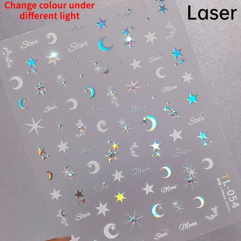 1pcs 5D Star Moon Nail Stickers Kawaii Pink Retro Bronzing Nail Art Sticker Decorations Decals DIY Adhesive Slider Accessories