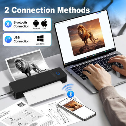 Mini Portable A4 Thermal Printer Bluetooth-compatible Photo PDF Printing Machine Folded Rolls Paper for Office Home Travel