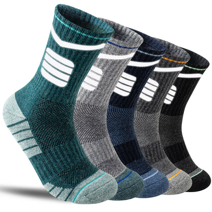 5 Pairs Merino Wool Hiking Reflective Socks Outdoor Night Men&Women Trail Running Cycling Trekking Moisture Wicking Cushion Crew Socks